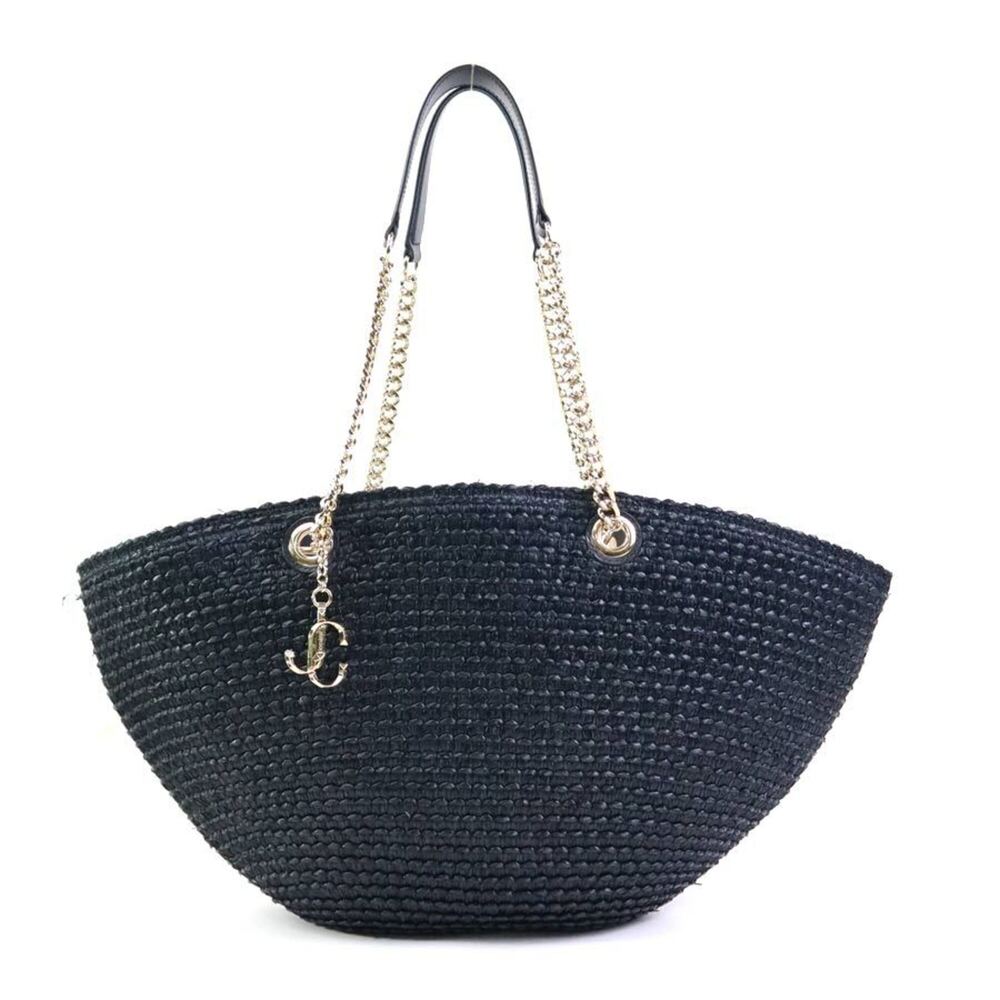 Jimmy Choo shoulder bag, raffia leather, black, women's, h32517a